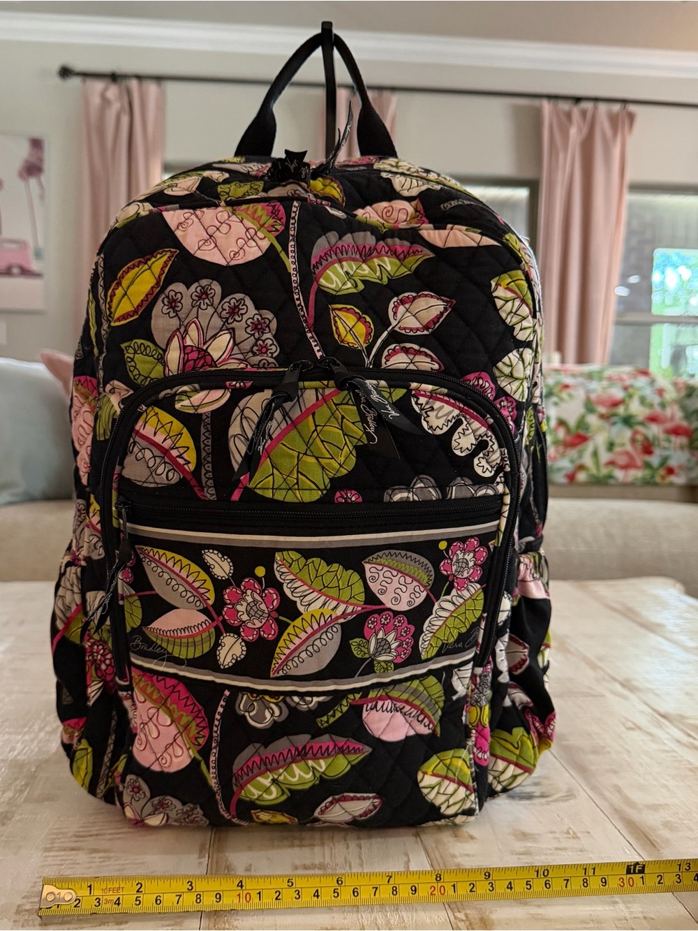 Vera Bradley Backpack Quilted Floral Black, Pink Green Moon Blossoms Campus Bag